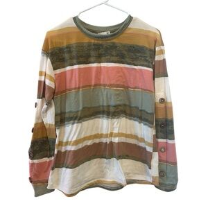TruSelf Striped Long Sleeve Top w/ Button Sleeve Detailing - Multicolor Size S